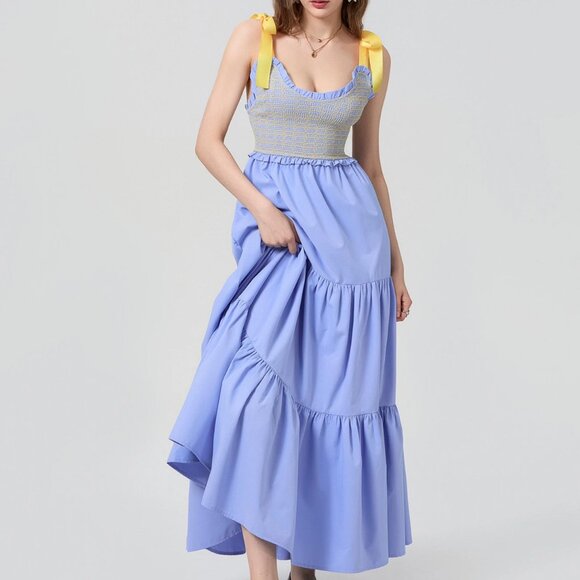 Dreamscape Tiered Blue-Yellow Maxi Dress - Picture 7 of 11